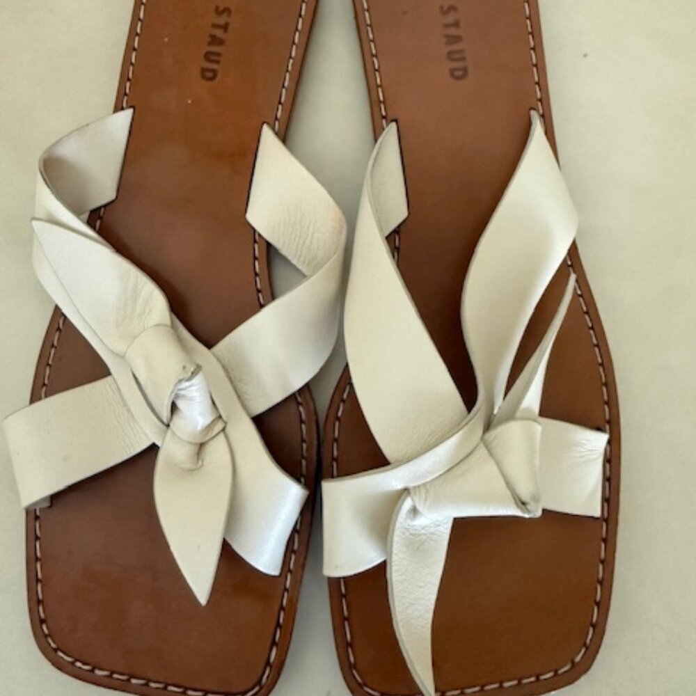 STAUD Women's White Lei Bow Leather Sandals